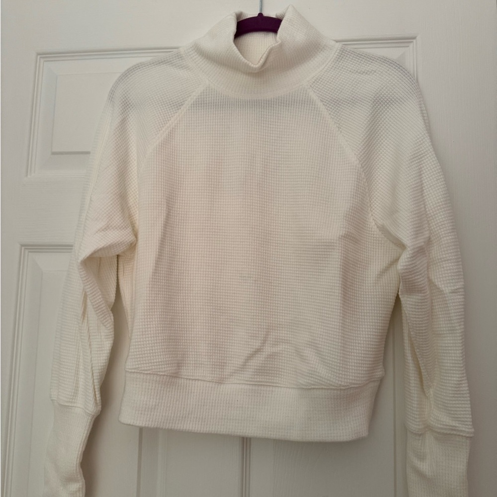 Alo Women's Cream waffle knit mock Turtleneck Sweater